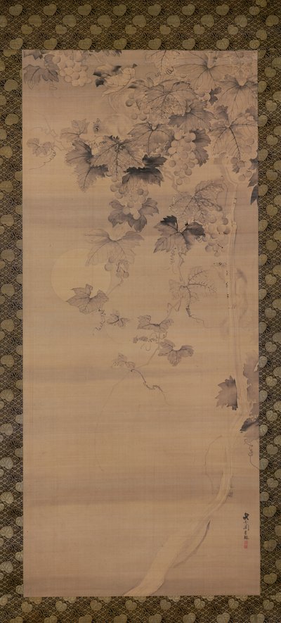 Écureuil sur une vigne au clair de lune - Japanese School